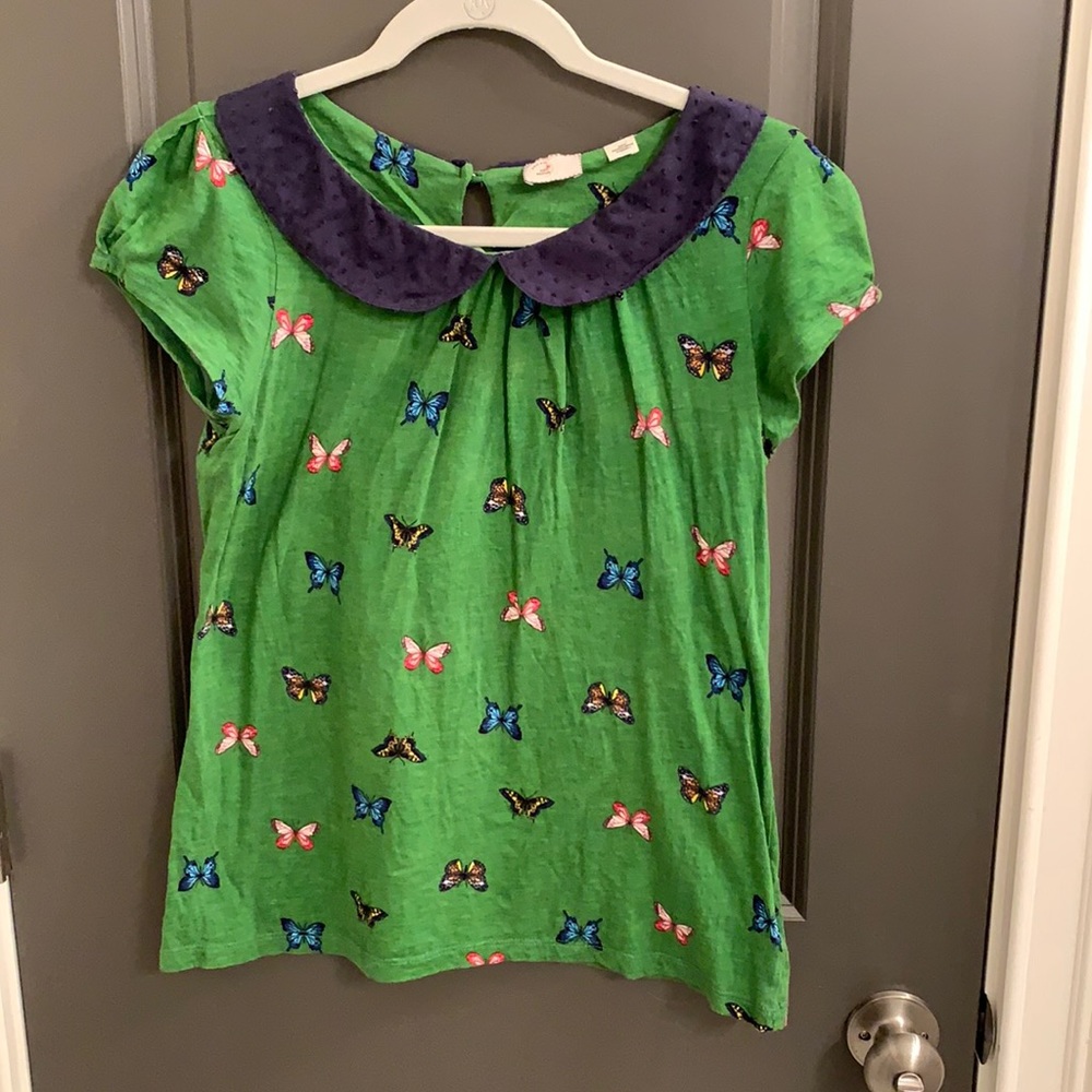 Anthropologie 9-H15 STCL Green Butterfly Shirt